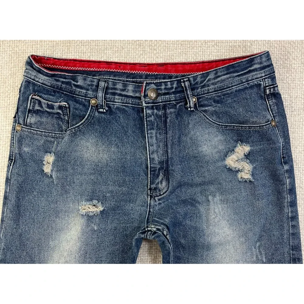 City Ink Jeans Men's 36x33 (Fits 36x32) Straight Leg Distressed Blue Denim